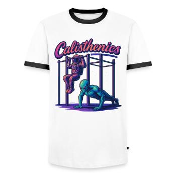 Gymnastique suédoise astronaute Alien Pull-ups Cadeau - T-shirt contrasté Homme - blanc/noir - Devant - AI Model Female 172 light (172cm) & AI Model Male 178 dark (178cm)