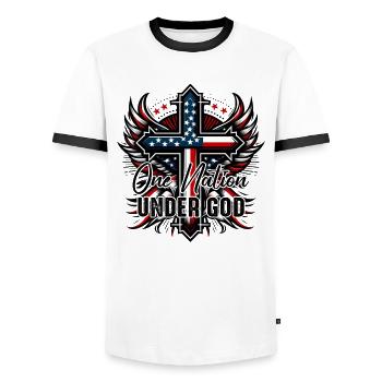 SSW11 One Nation Under God 4th of July - Männer Kontrast-T-Shirt - Weiß/Schwarz - Vorne - AI Model Female 172 light (172cm) & AI Model Male 178 dark (178cm)