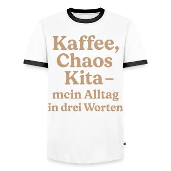 Kaffee Chaos Kita (milchkaffee) - Männer Kontrast-T-Shirt - Weiß/Schwarz - Vorne - AI Model Female 172 light (172cm) & AI Model Male 178 dark (178cm)