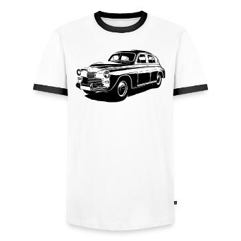 Pobeda Elegance - Männer Kontrast-T-Shirt - Weiß/Schwarz - Vorne - AI Model Female 172 light (172cm) & AI Model Male 178 dark (178cm)