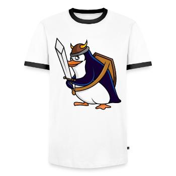 Wikinguin – Eiskalt erobert - Männer Kontrast-T-Shirt - Weiß/Schwarz - Vorne - AI Model Female 172 light (172cm) & AI Model Male 178 dark (178cm)