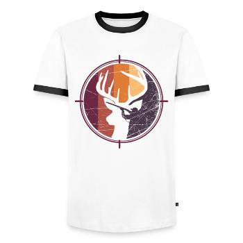 Vintage Hunting View - Men's Ringer Shirt - white/black - Front - AI Model Female 172 light (172cm) & AI Model Male 178 dark (178cm)