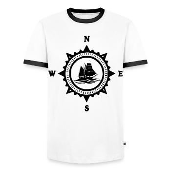 The Black Boat and the Compass - Men's Ringer Shirt - white/black - Front - AI Model Female 172 light (172cm) & AI Model Male 178 dark (178cm)