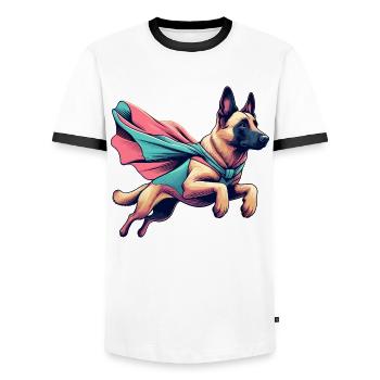 Super Dog Belgian Shepherd Cape Gift - Men's Ringer Shirt - white/black - Front - AI Model Female 172 light (172cm) & AI Model Male 178 dark (178cm)