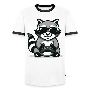 Raton laveur joueur - T-shirt contrasté Homme - blanc/noir - Devant - AI Model Female 172 light (172cm) & AI Model Male 178 dark (178cm)