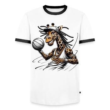 Hipster Giraffe with Microphone and Dreadlocks - Men's Ringer Shirt - white/black - Front - AI Model Female 172 light (172cm) & AI Model Male 178 dark (178cm)