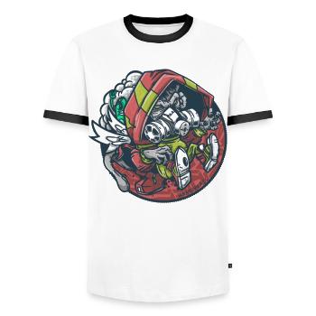Red-Helmeted Astronaut Zombie - Men's Ringer Shirt - white/black - Front - AI Model Female 172 light (172cm) & AI Model Male 178 dark (178cm)