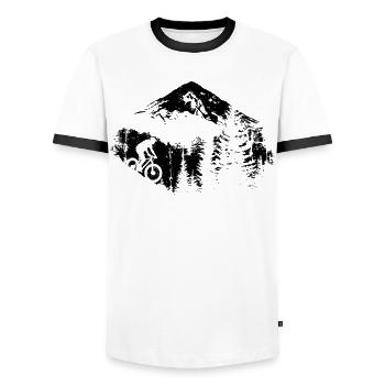 Mountain Biking Sketch - Men's Ringer Shirt - white/black - Front - AI Model Female 172 light (172cm) & AI Model Male 178 dark (178cm)