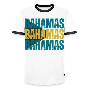 Bahamas Flag, I Love Bahamas - Men's Ringer Shirt - white/black - Front - AI Model Female 172 light (172cm) & AI Model Male 178 dark (178cm)