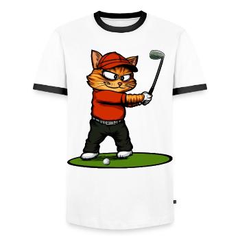 Chats Golf / Chat golfeur - T-shirt contrasté Homme - blanc/noir - Devant - AI Model Female 172 light (172cm) & AI Model Male 178 dark (178cm)