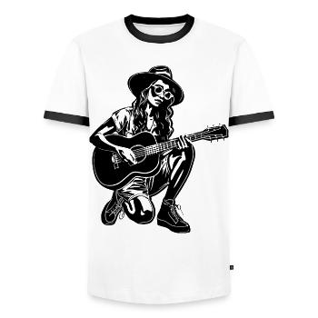 Guitariste Girl - T-shirt contrasté Homme - blanc/noir - Devant - AI Model Female 172 light (172cm) & AI Model Male 178 dark (178cm)