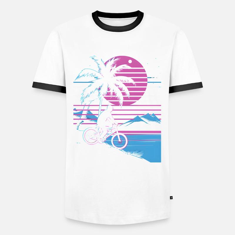 Mountain Biking Synthwave - Men's Ringer Shirt - white/black