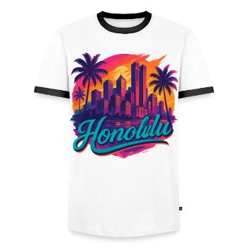 Honolulu Waikiki Capital Hawaii Aloha cadeau - T-shirt contrasté Homme - blanc/noir - Devant - AI Model Female 172 light (172cm) & AI Model Male 178 dark (178cm)