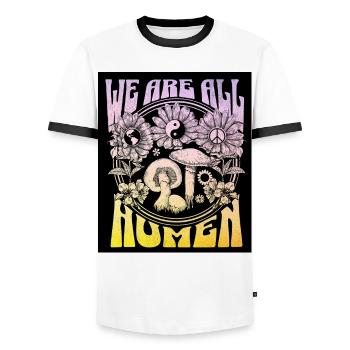 Hippie im Pilzreich Naturmotivation - Männer Kontrast-T-Shirt - Weiß/Schwarz - Vorne - AI Model Female 172 light (172cm) & AI Model Male 178 dark (178cm)
