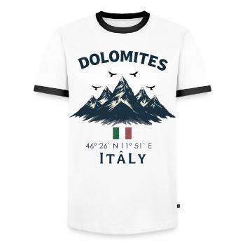 Mountains Dolomites Italy Design - Men's Ringer Shirt - white/black - Front - AI Model Female 172 light (172cm) & AI Model Male 178 dark (178cm)