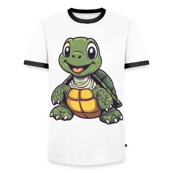 Cute Cheerful Turtle :) - Men's Ringer Shirt - white/black - Front - AI Model Female 172 light (172cm) & AI Model Male 178 dark (178cm)