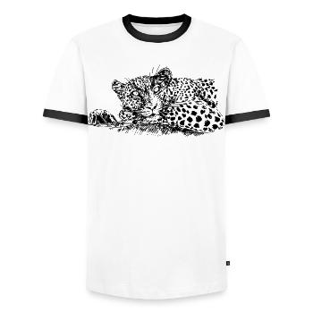 LEOPARD - Männer Kontrast-T-Shirt - Weiß/Schwarz - Vorne - AI Model Female 172 light (172cm) & AI Model Male 178 dark (178cm)