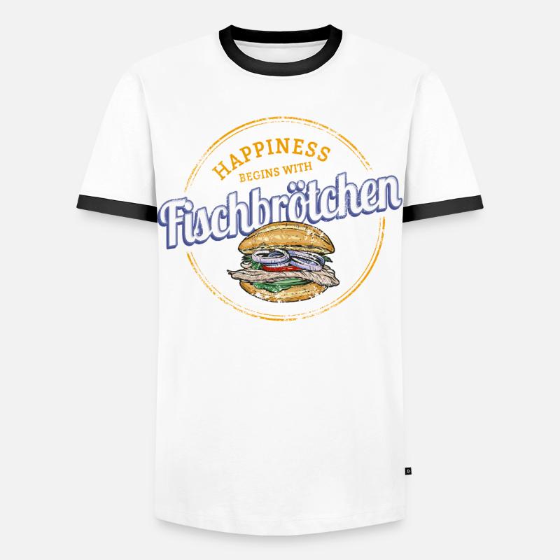 Fischbrötchen mit Matjes oder Bismarckhering - Männer Kontrast-T-Shirt - Weiß/Schwarz