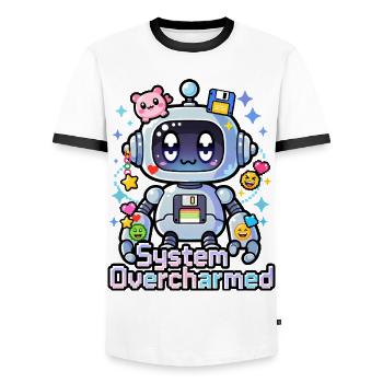 🤖 - System Overcharmed – Roboter mit digitalen Charms - Männer Kontrast-T-Shirt - Weiß/Schwarz - Vorne - AI Model Female 172 light (172cm) & AI Model Male 178 dark (178cm)
