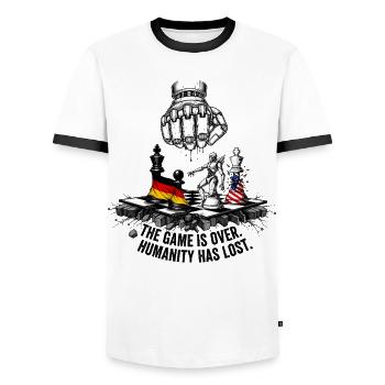 The Game is Over, Humanity has Lost - Männer Kontrast-T-Shirt - Weiß/Schwarz - Vorne - AI Model Female 172 light (172cm) & AI Model Male 178 dark (178cm)