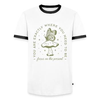Pleine conscience, être présent, santé mentale, méditation - T-shirt contrasté Homme - blanc/noir - Devant - AI Model Female 172 light (172cm) & AI Model Male 178 dark (178cm)