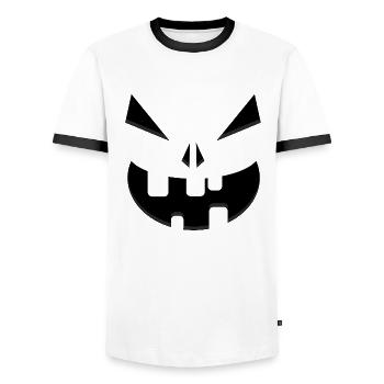 Little Boo – The Friendly Pumpkin - Men's Ringer Shirt - white/black - Front - AI Model Female 172 light (172cm) & AI Model Male 178 dark (178cm)