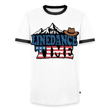 It's linedance time, Linedancing, Country Fan - Men's Ringer Shirt - white/black - Front - AI Model Female 172 light (172cm) & AI Model Male 178 dark (178cm)