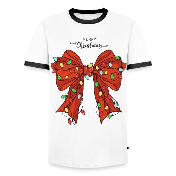 Festive Christmas Bow with Lights - Men's Ringer Shirt - white/black - Front - AI Model Female 172 light (172cm) & AI Model Male 178 dark (178cm)