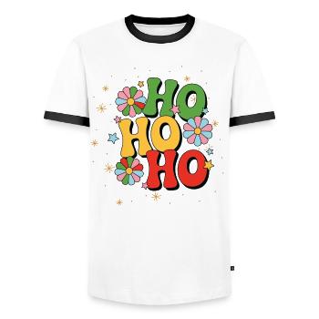 Lebendiges Ho Ho Ho Weihnachtsdesign - Männer Kontrast-T-Shirt - Weiß/Schwarz - Vorne - AI Model Female 172 light (172cm) & AI Model Male 178 dark (178cm)