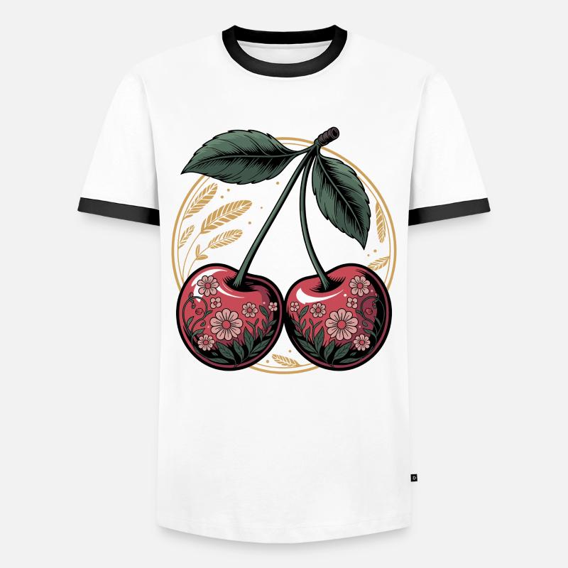 Kirsche Kunstvoll - Männer Kontrast-T-Shirt - Weiß/Schwarz