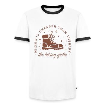 Hiker girlie drôle randonnée thérapie sports de montagne - T-shirt contrasté Homme - blanc/noir - Devant - AI Model Female 172 light (172cm) & AI Model Male 178 dark (178cm)