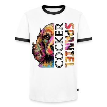 Colorful Cocker Spaniel - Men's Ringer Shirt - white/black - Front - AI Model Female 172 light (172cm) & AI Model Male 178 dark (178cm)