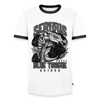Serious About Blue Tongue Skinks Reptile Keeper - Men's Ringer Shirt - white/black - Front - AI Model Female 172 light (172cm) & AI Model Male 178 dark (178cm)
