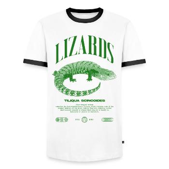 Blue Tongue Skink Reptile Keeper Streetwear - Männer Kontrast-T-Shirt - Weiß/Schwarz - Vorne - AI Model Female 172 light (172cm) & AI Model Male 178 dark (178cm)