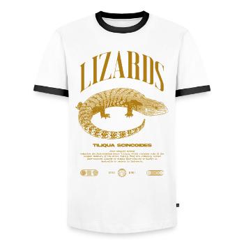 Blue Tongue Skink Reptile Keeper Streetwear - Männer Kontrast-T-Shirt - Weiß/Schwarz - Vorne - AI Model Female 172 light (172cm) & AI Model Male 178 dark (178cm)