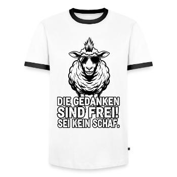 Cooles Schaf - Meinungsfreiheit  - Männer Kontrast-T-Shirt - Weiß/Schwarz - Vorne - AI Model Female 172 light (172cm) & AI Model Male 178 dark (178cm)