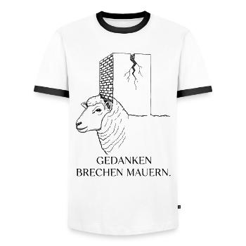 Gedanken brechen Mauern - Schaf Motivation - Männer Kontrast-T-Shirt - Weiß/Schwarz - Vorne - AI Model Female 172 light (172cm) & AI Model Male 178 dark (178cm)