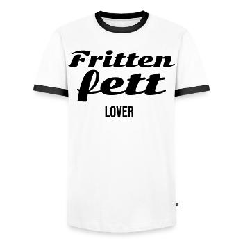 Frittfett Lover - Men's Ringer Shirt - white/black - Front - AI Model Female 172 light (172cm) & AI Model Male 178 dark (178cm)