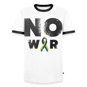 Pas de guerre en Ukraine Design - T-shirt contrasté Homme - blanc/noir - Devant - AI Model Female 172 light (172cm) & AI Model Male 178 dark (178cm)