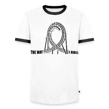 The way I Roll - montagnes russes - boucle - T-shirt contrasté Homme - blanc/noir - Devant - AI Model Female 172 light (172cm) & AI Model Male 178 dark (178cm)