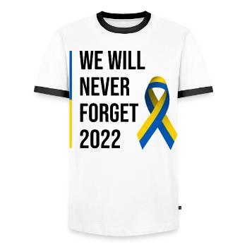 Ukraine War Russia 2022 - Men's Ringer Shirt - white/black - Front - AI Model Female 172 light (172cm) & AI Model Male 178 dark (178cm)