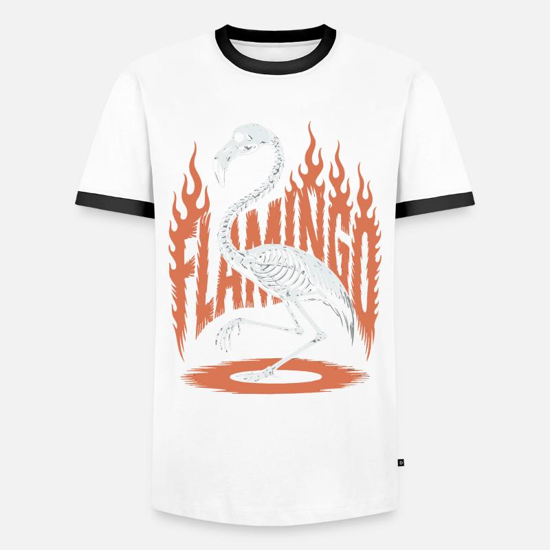 Flamingo Flames Skeleton Halloween - Men's Ringer Shirt - white/black