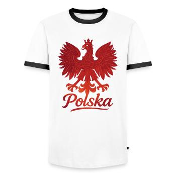 Drapeau de l'aigle polonais rouge, cadeau - T-shirt contrasté Homme - blanc/noir - Devant - AI Model Female 172 light (172cm) & AI Model Male 178 dark (178cm)