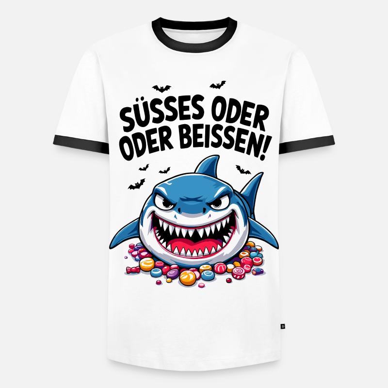 Halloween Süßes oder Saures Hai Süßgkeiten - Männer Kontrast-T-Shirt - Weiß/Schwarz