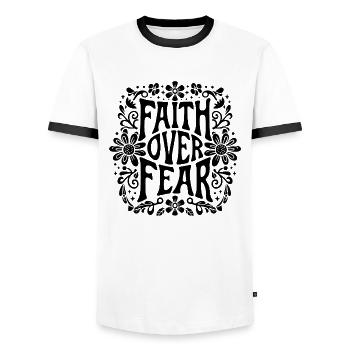 Faith over fear Christian Bible verse inspiration - Men's Ringer Shirt - white/black - Front - AI Model Female 172 light (172cm) & AI Model Male 178 dark (178cm)