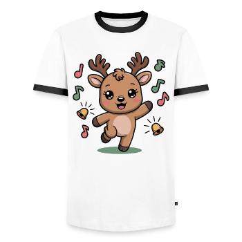 Cheerful Reindeer with Notes and Bells - Men's Ringer Shirt - white/black - Front - AI Model Female 172 light (172cm) & AI Model Male 178 dark (178cm)