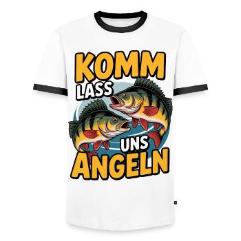 Let's go fishing fish motif for anglers - Men's Ringer Shirt - white/black - Front - AI Model Female 172 light (172cm) & AI Model Male 178 dark (178cm)
