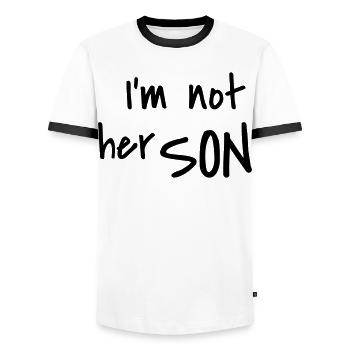 I'm not her son - Männer Kontrast-T-Shirt - Weiß/Schwarz - Vorne - AI Model Female 172 light (172cm) & AI Model Male 178 dark (178cm)