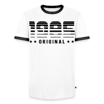Original 1985 Édition Limitée - Anniversaire - T-shirt contrasté Homme - blanc/noir - Devant - AI Model Female 172 light (172cm) & AI Model Male 178 dark (178cm)