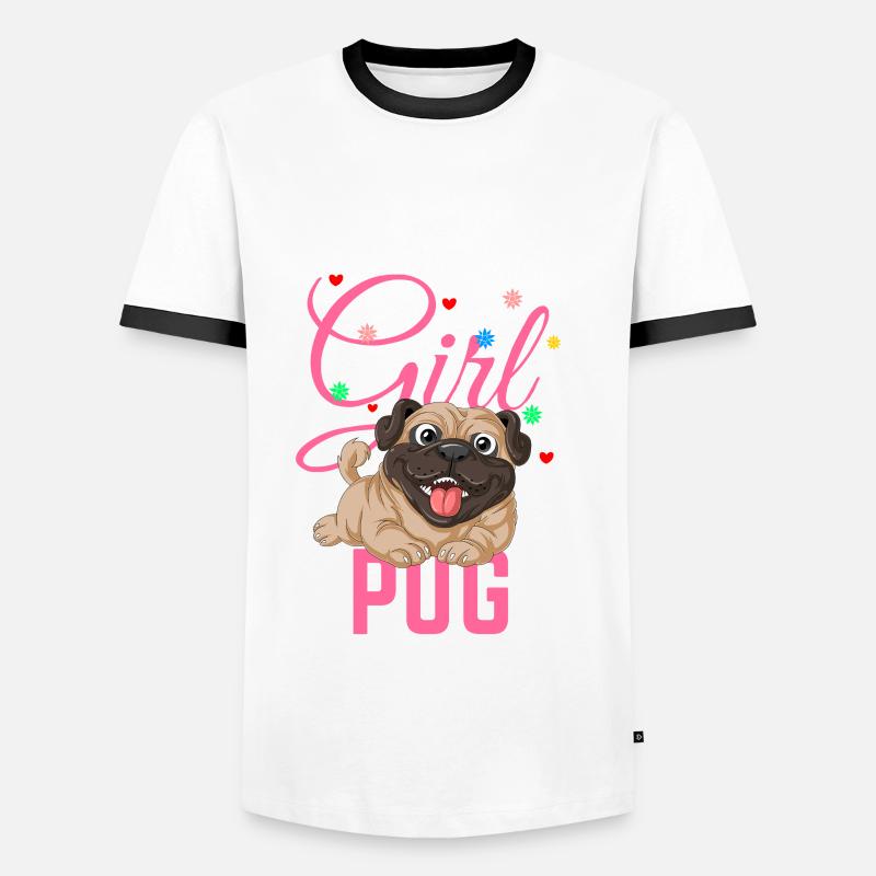 Mädchen und ihr Mops - Männer Kontrast-T-Shirt - Weiß/Schwarz